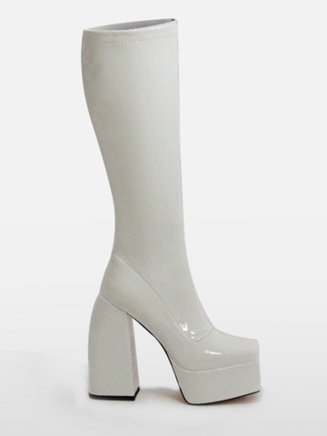 Сапоги на толстой платформе и высоком каблуке выше колена